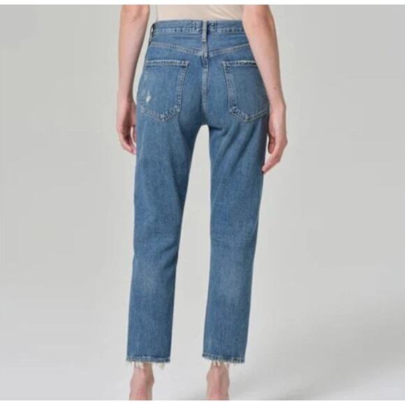 Agolde Riley Crop Jeans Womens 28 High Rise Button Fly Distressed Comfy Casual - Picture 2 of 16